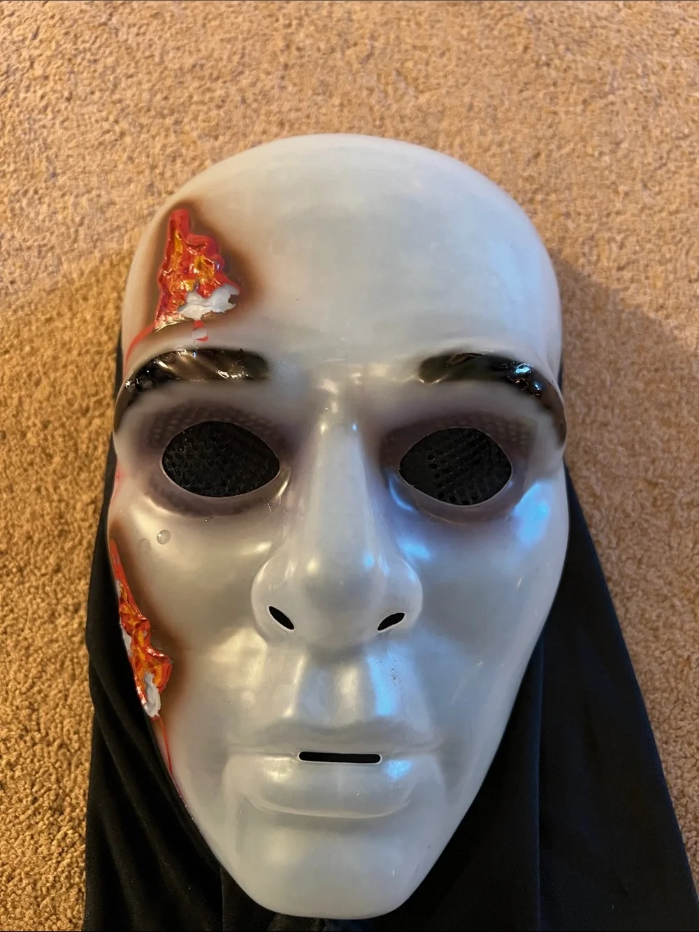 Creepy White Face Mask with Black Hood